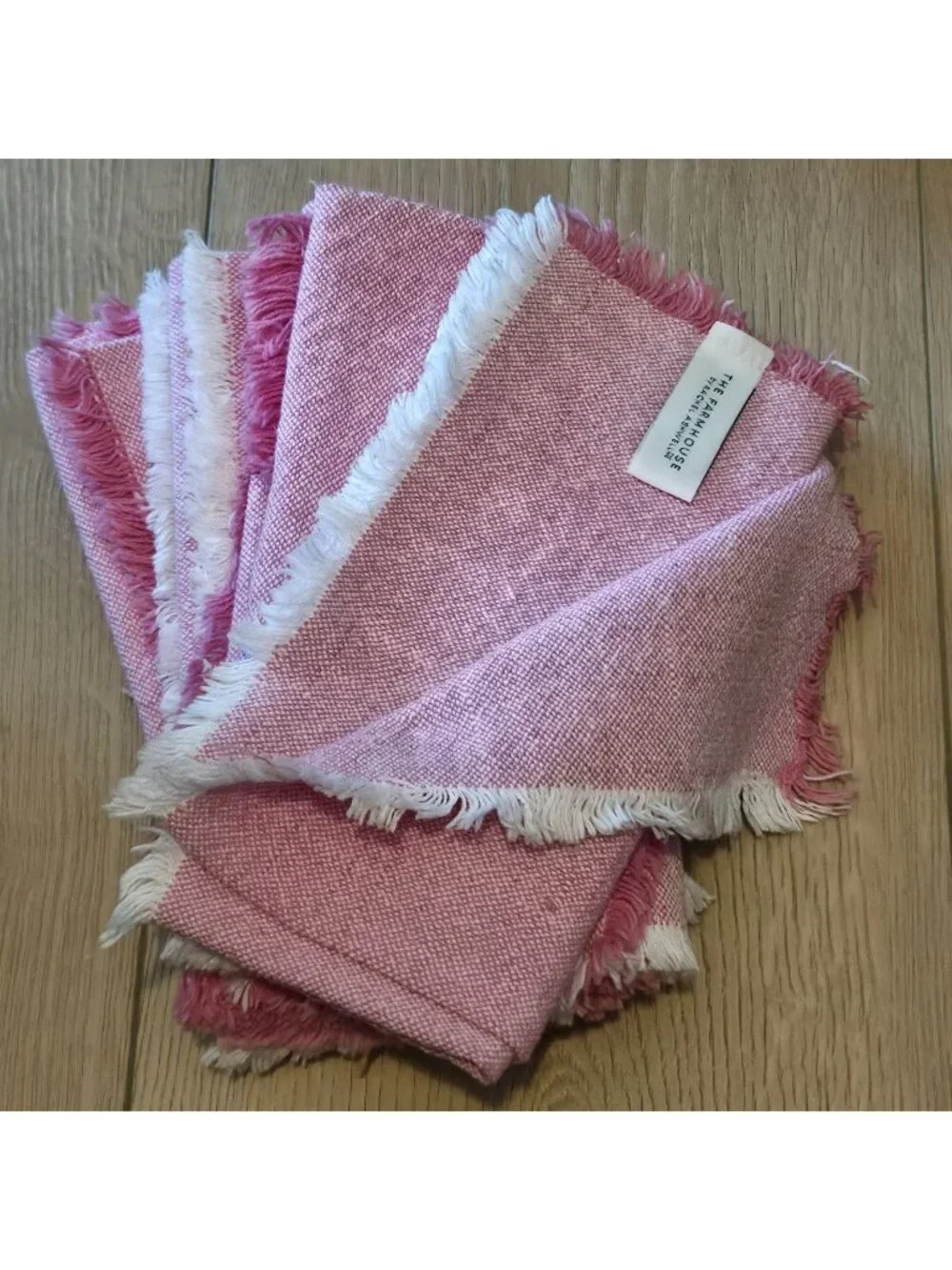 Farmhouse Rachel Ashwell Set 6 Pink 18 X 18 Fring Edge Cotton Cloth Napkins